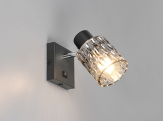 LED Wandstrahler mit Schalter und Rauchglas Lampenschirm, Höhe 16cm