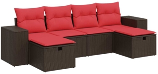 vidaXL 6-tlg. Garten-Sofagarnitur mit Kissen Braun Poly Rattan 3325730