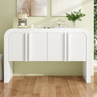 Flieks Sideboard mit abgerundeter Ecke (1 St, mit verstellbaren Einlegeböden, B120/T39,8/H75 cm), Mehrzweckschrank mit 4 Türen Wohnzimmerschrank Weiß