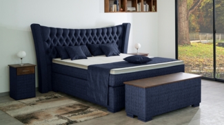 Meisterbetten Boxspringbett Oslo 100x200 in MS-Blue, Matratzenbezug Oslo, Ergoflex-Topper
