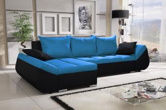 Ecksofa Sofa KLEO mit Schlaffunktion Schwarz-Blau Ottomane Links