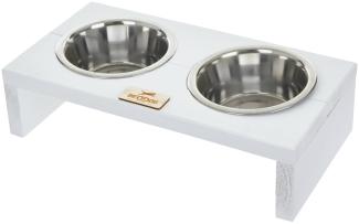 BedDog Hundenapf Duo mit Edelstahl-Schüsseln, erhöhter Doppel-Fressnapf, Hundebar, Katzennapf, Futterstation, 2x 0.9L, WHITE (weiß)