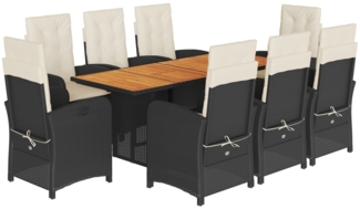 vidaXL 9-tlg. Garten-Essgruppe mit Kissen Schwarz Poly Rattan 3212274