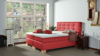 Meisterbetten Boxspringbett Wera 140x200 in KL-Loud Red, Matratzenbezug Nano, Komfortschaum-Topper