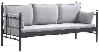 Casa Padrino Jugendstil Gartensofa Schwarz / Hellgrau 200x70 x H. 92 cm - Garten Sofa - Terrassen Sofa - Jugendstil Garten & Terrassen Möbel