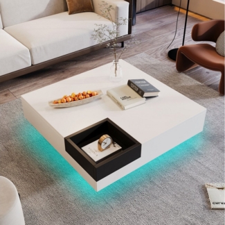 Furnishings Home Couchtisch Beistelltisch Wohnzimmertisch Betonoberfläche farbe Breite 72 cm (Perfekt für Wohnzimmer und Balkone, 72x72x30 cm), Mit LED-Lichteffekt, abnehmbarer Aufbewahrungsbox
