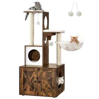 FEANDREA,Kratzbaum,2-in-1 mit Katzenklo, Sisalstämme, Hängematte