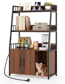 Katzenschrank mit Bücherregal Ladestation 3 Ebenen Kratzmatte & Eingang 80 x 40 x 132 cm Walnuss