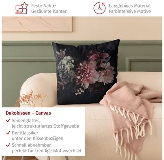Bilderdepot24 Dekokissen drinnen Kissenhülle/ Sofakissen/ Zierkissen Kissenhülle schwarz Blumen, Bezug mit / ohne Füllung Zierkissen Outdoor Sofa Bett