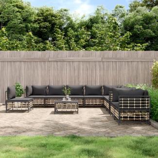 vidaXL 11-tlg. Garten-Lounge-Set mit Kissen Anthrazit Poly Rattan 3186807