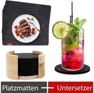 wortek Platzset Filz Set Tischuntersetzer - Platzset & Untersetzer, (Set, 14-St), waschbare Tisch-Untersetzer & Getränkeuntersetzer Rund