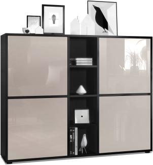 Vladon Highboard Cuba V3, Schwarz matt/Sandgrau Hochglanz - Moderne Anrichte mit 12 Fächern (130,5 x 105,5 x 35,5 cm)