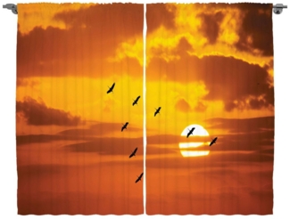 Abakuhaus Gardine Schlafzimmer Kräuselband Vorhang mit Schlaufen und Haken, Natur Vogel-Fliegen am Sonnenuntergang