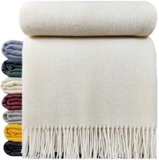 STTS International Wolldecke 100% Schurwolle Wohndecke in versch. Farben 140x200 cm Tagesdecke Schurwolldecke Woll-Plaid Tirol (Creme-Weiß, 140x200 cm)