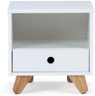 Möbilia Bett Nachtkommode, weiß, 40 x 35 x 40 cm MDF, Pinie L = 40 x B = 35 x H = 40 cm weiß, natur