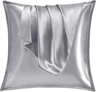 Satin Kissenbezug 80x80 2er Set Weich Seidenkissenbezug Curly Haar Grau