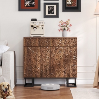 Ulife Sideboard "Blattpoesie" Serie, Kommode Anrichte Buffetschrank (1 St), Dunkle Walnussmaserung mit Blattrelief, 80 × 40 × 78 cm