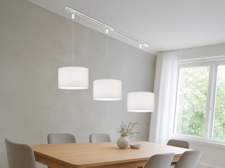 Lichtschienensystem mit 3x Stoff Pendel Weiß & Einspeisung 4-adrig Länge 202,5cm