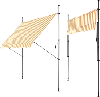 DELUKE® Klemmmarkise 200cm breit - mit Handkurbel Balkonmarkise ohne Bohren Sonnenschutz UV-beständig Sonnenmarkise höhenverstellbar Markise mit Gestell 200x120x200-300cm Gelb-Weiß