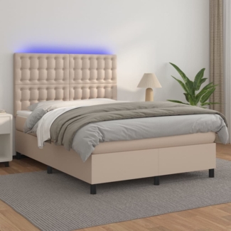 vidaXL Boxspringbett mit Matratze & LED Cappuccino-Braun 140x190cm 3135944