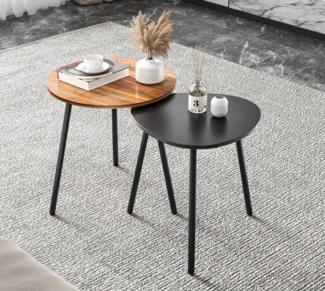 MULISOFT Beistelltisch Couchtisch 2er Set aus MDF mit Pulver beschichteten Metallbeinen (B45 × T45 × H47 cm), Rund, Sofa Beistelltisch für Wohnzimmer, Büro