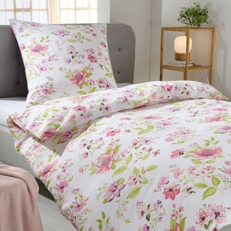 Traumschlaf Basic Seersucker Bettwäsche Fleur weiss|200x220 cm + 2x 80x80 cm