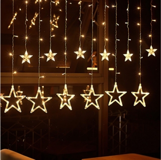 Clanmacy LED-Lichterkette 138 LED Lichterkette Sterne Lichtervorhang Außen Innen Weihnachtsdeko, 138-flammig