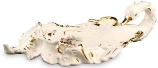 Casa Padrino Barock Serviertablett Schwan mit Blumen Elfenbeinfarben / Gold / Mehrfarbig 54x30 x H. 16 cm - Handbemaltes Keramik Tablett im Barockstil