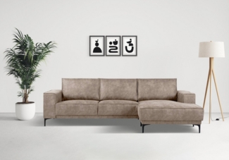 Places of Style Ecksofa Polsterecke Oland, Struktur, Flachgewebe, Luxus-Microfaser, Boucle, L-Form, 280 cm, Wellenunterfederung, Skandi-Design, Metallfüße