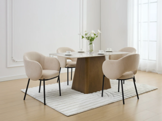 Vente-unique - Stuhl mit Armlehnen 2er-Set - Strukturstoff & schwarzes Metall - Beige - ACACILIO