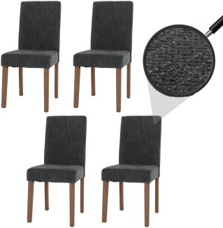 4er-Set Esszimmerstuhl Littau, Stuhl Küchenstuhl Hochlehner, Stoff/Textil Chenille Holz ~ dunkelgrau, naturfarbene Beine