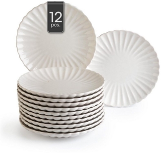HIT Trading Dessertteller GROOVES, Ø 19,5 cm, Creme, Steingut, (12 St), Spülmaschinengeeignet