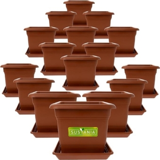 SUSTANIA Blumentopf Pflanzkübel mit Untersetzern (16er Set 28x28x22 cm), Terracotta Pflanztopf eckig