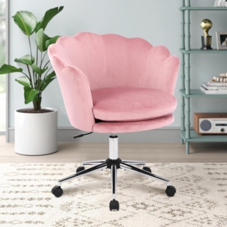 Höhenverstellbarer Samt-Bürostuhl mit Rädern, Drehstuhl Rosa/Schwarz