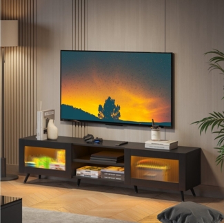 radelldar TV-Schrank Lowboard mit LED-Beleuchtung 160cm, für Fernseher bis zu 70 Zoll, mit 2 Acryltüren, stehend