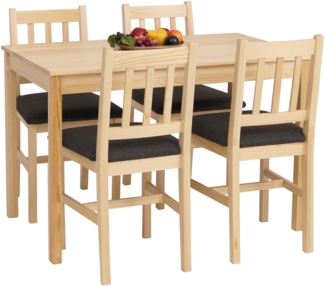 Esszimmer-Set HWC-F77, Sitzgruppe Esszimmergruppe, Massiv-Holz Kiefer Stoff Landhaus 110cm ~ natur Polster schwarz