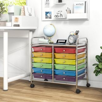 COSTWAY Rollcontainer, mit Schubladen Kunststoff, Rollwagen mit Rollen