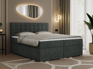 Boxspringbett, Deko Bed mit Matratze und Topper - SUSAN - 180x200cm - Dunkelgrau Stoff - H3