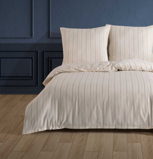 Buymax Bettwäsche Luxury Natur Bettwäsche, Premium Qualität, Slub Yarn Dyed: 100% Baumwolle, 3 teilig, 200x200 cm, Bettbezug-Set, Reißverschluss, Premium Qualität, gestreift