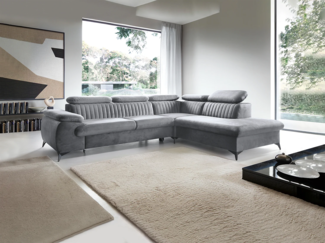 Vente-unique - Großes Ecksofa mit Schlaffunktion - Ecke rechts - Samt - Hellgrau - SAMARA von Pascal Morabito