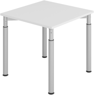 bümö höhenverstellbarer Schreibtisch 80x80 cm in grau, Gestell silber - PC Tisch höhenverstellbar & klein, höhenverstellbarer Tisch Büro, kleiner Computertisch verstellbar, Y-Serie, YS-08-5-S