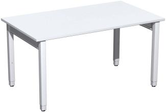 Schreibtisch '4 Fuß Pro Quadrat' höhenverstellbar, 140 x 80 x 68-86cm, Weiß / Silber