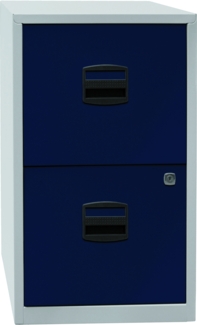Bisley Home Hängeregistraturschrank mit Schloss aus Stahlblech, 2 Schubladen, einbahnig - Hängeregisterschrank abschließbar, Hängeregistratur für Hängemappen & Hängeordner - Farbe: grau/blau, PFA2-505