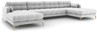 Micadoni Panorama-Sofa Mamaia 6-Sitzer Strukturierter Stoff Hellgrau Metall Gold