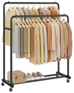 SONGMICS Kleiderständer, Kleiderstange auf Rollen, Garderobenständer, 2 Rollen mit Bremse, schwarz