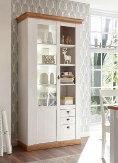 Landhaus Vitrine Standvitrine Stauraumvitrine 102cm pinie weiß wotan eiche