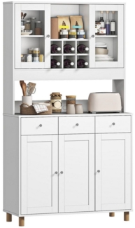 HOMCOM Küchenbuffet mit 2 Glastüren, 3 Schubladen, 4 verstellbare Regale (Hochschrank, 1-St, Buffetschrank) für Küche, Esszimmer, Weiß