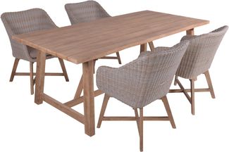 Garten-Sitzgruppe PEER Set 5-tlg. - Akazie, Hellbraun | Gartenmöbel-Set Gartengarnitur Garten-Essgruppe mit Stühlen A und Esstisch