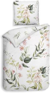 Heckett & Lane Satin Bettwäsche 135x200 Alloro White Rosen Blütenrispen rosa grün