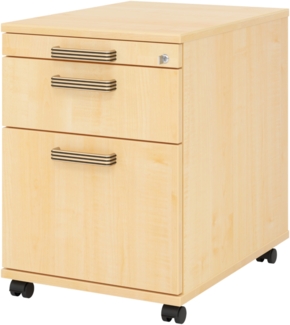 bümö Rollcontainer mit Hängeregistratur, Container abschließbar aus Holz in Ahorn - Rollwagen für's Büro mit Hängeregister als Schreibtisch Unterschrank od. Bürocontainer m. Streifengriffe, AC20-3-3-SG